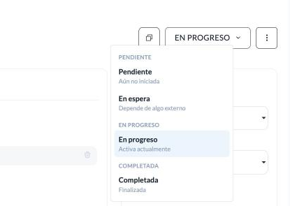 Menú para cambiar el estado de una tarea