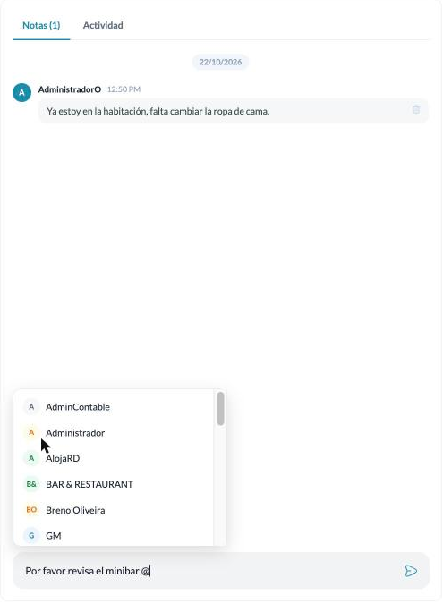 Notas de una tarea con una mención con arroba